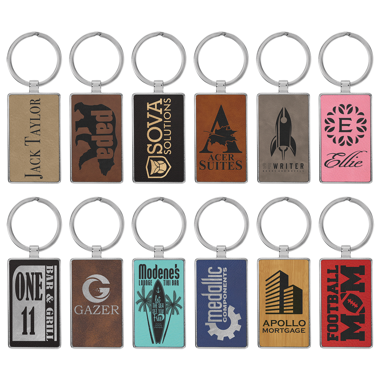 2 3/4" x 1 1/4" Dark Brown Laserable Leatherette Rectangle Keychain