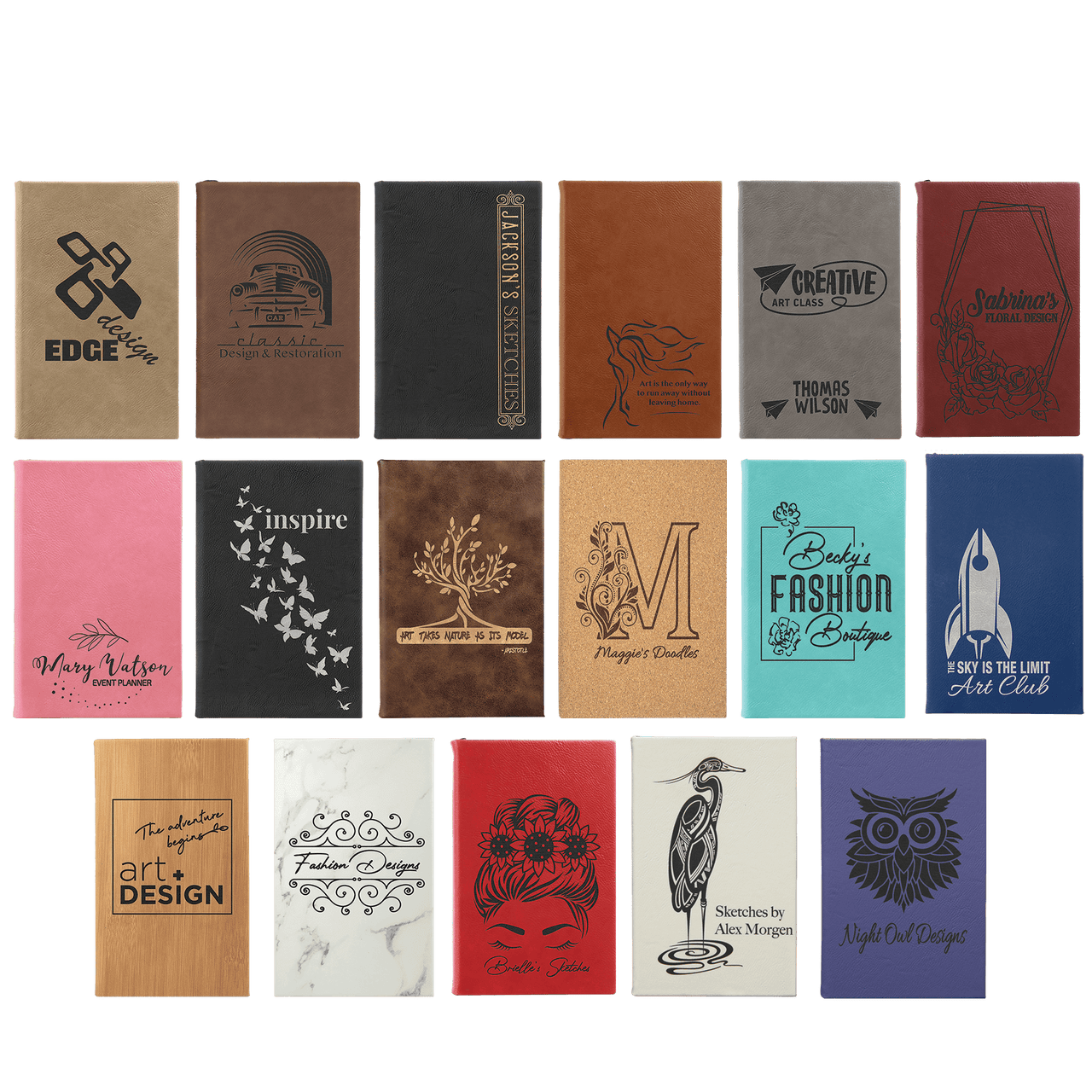 5 1/4" x 8 1/4" Laserable Leatherette Sketch Book with Unlined Notepad Sample Set