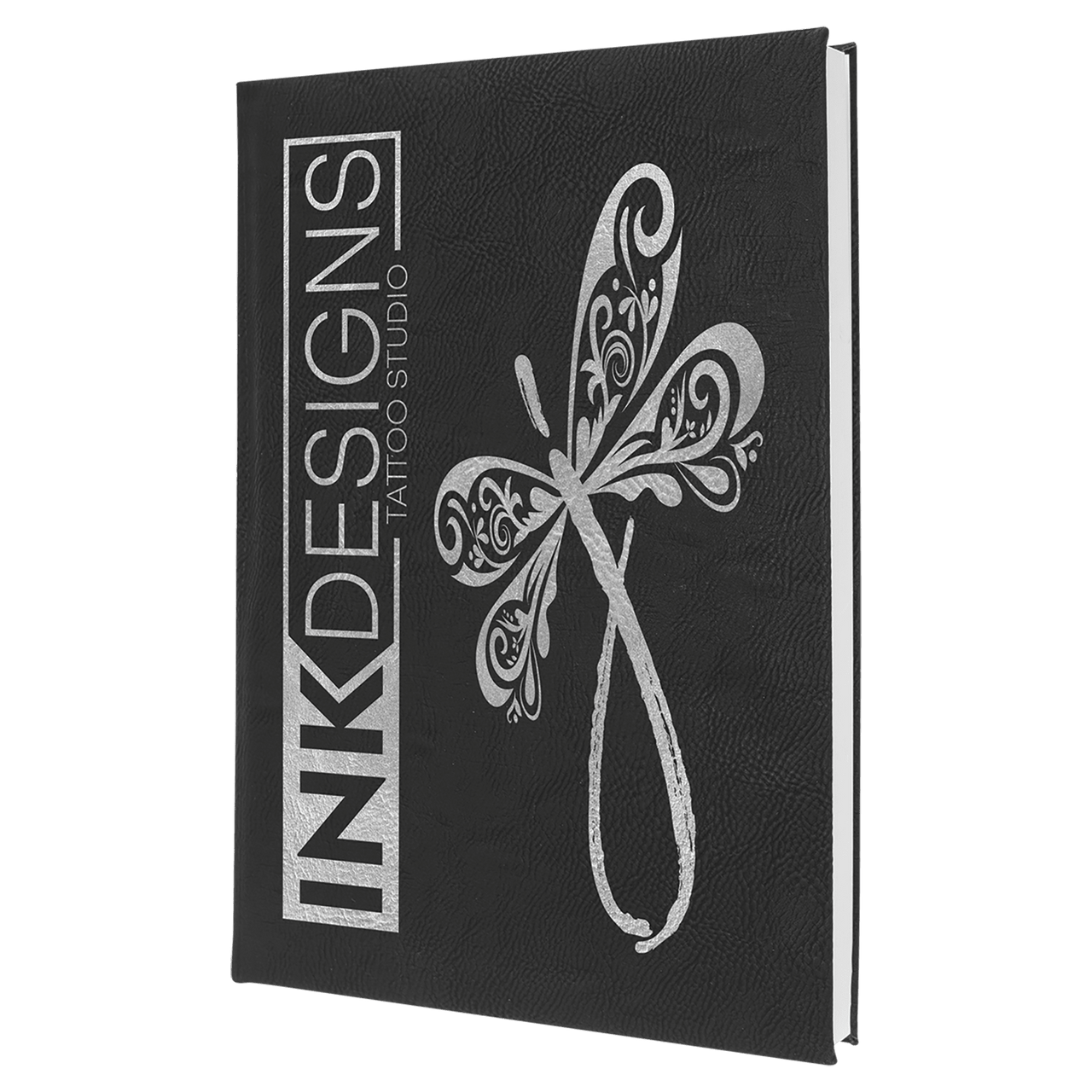 7" x 9 3/4" Black/Silver Laserable Leatherette Sketch Book with Unlined Notepad