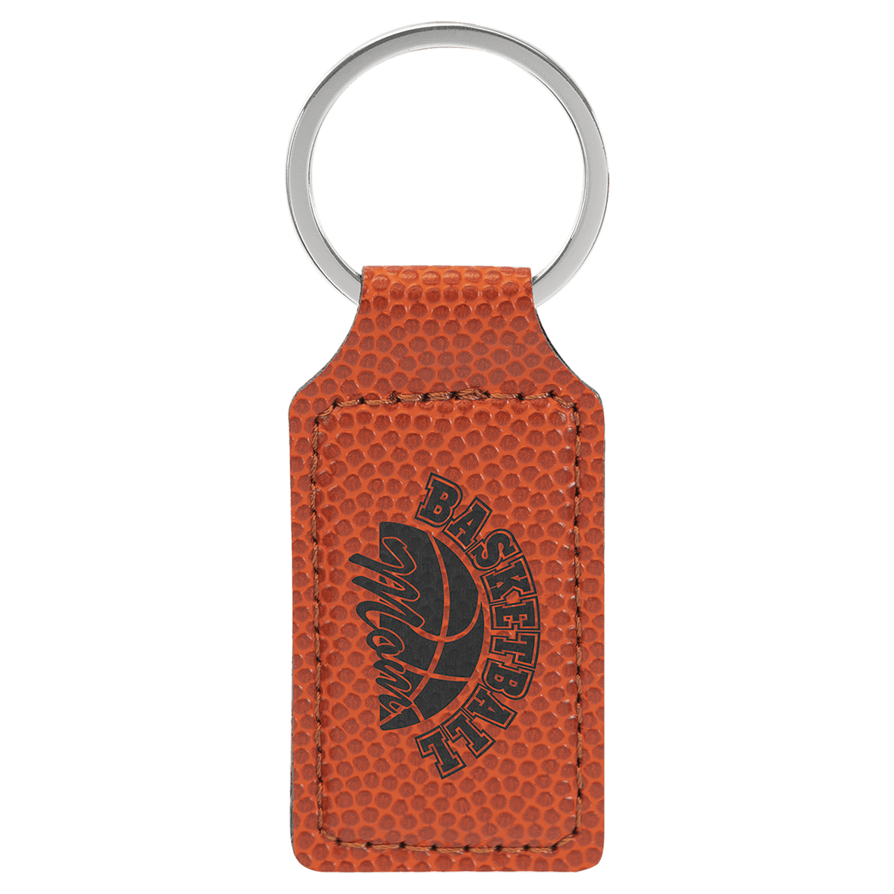 2 3/4" x 1 1/4" Basketball Laserable Leatherette Rectangle Keychain