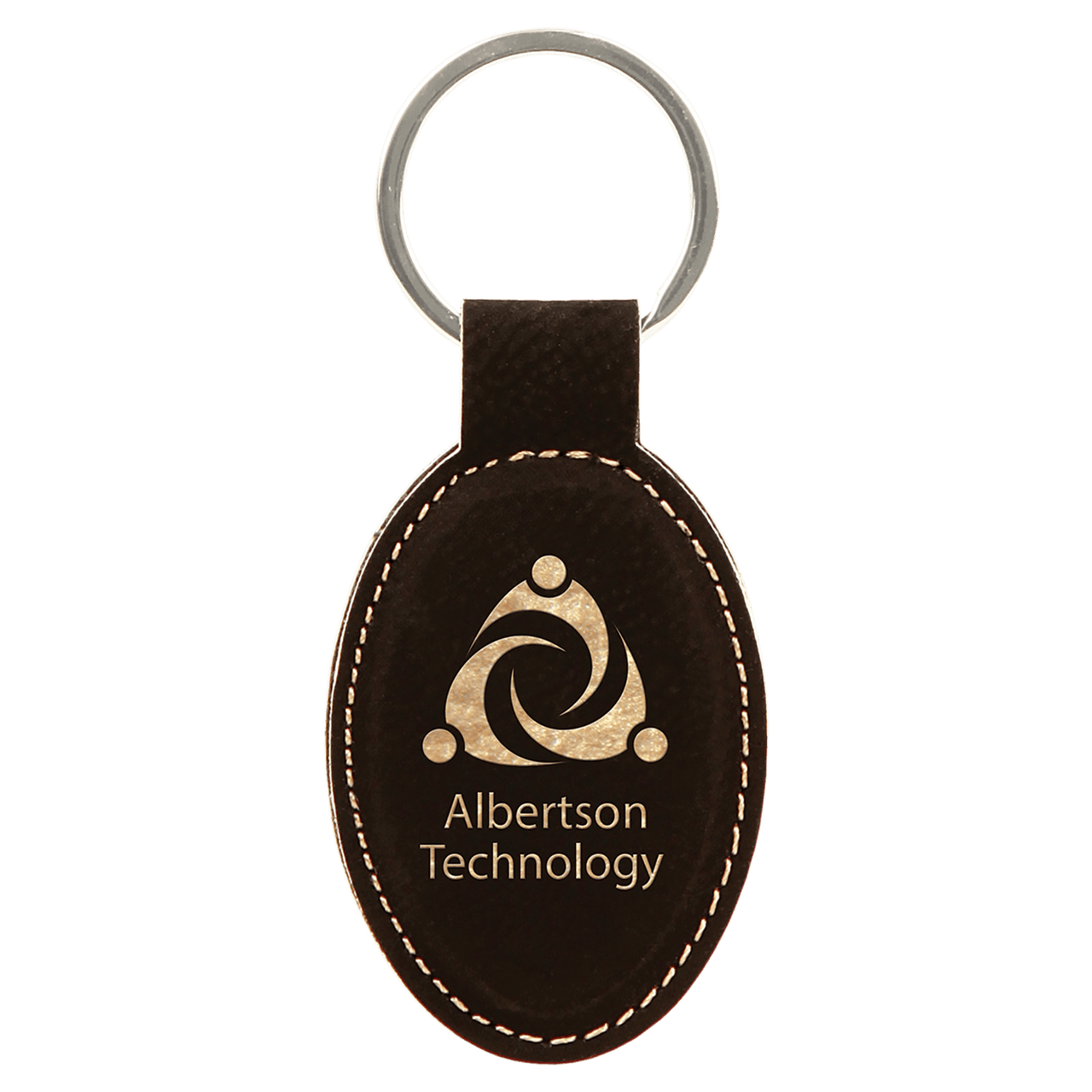 3" x 1 3/4" Black/Gold Laserable Leatherette Oval Keychain