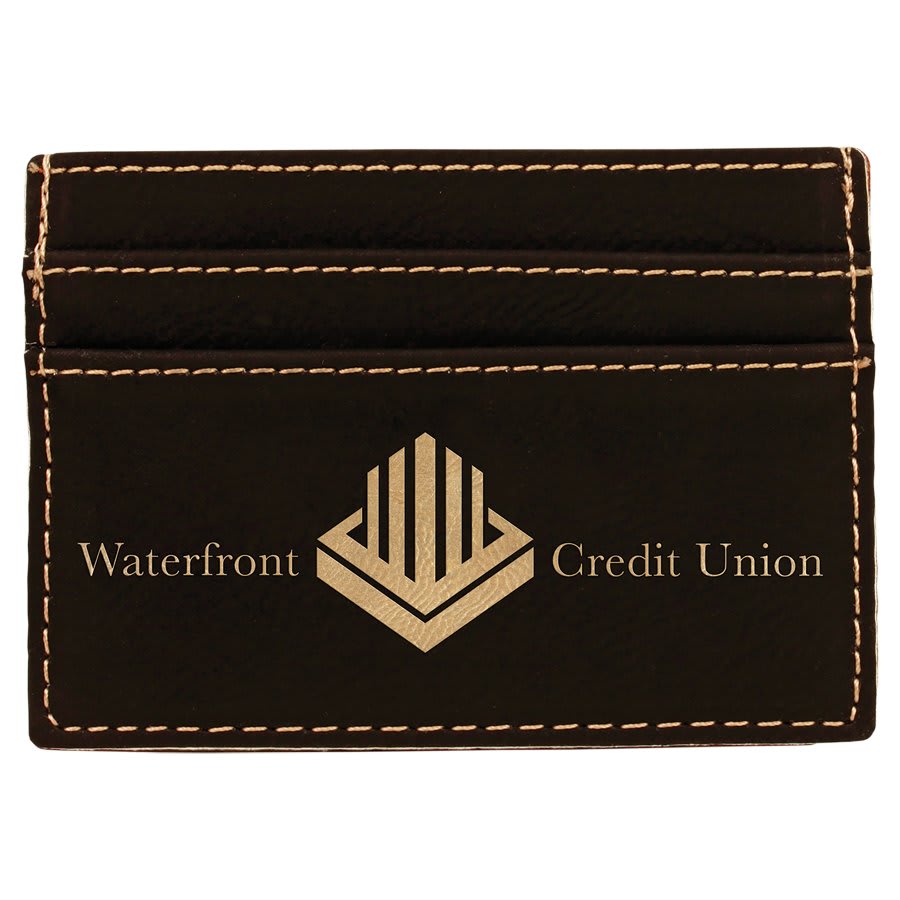 4" x 2 3/4" Black/Gold Laserable Leatherette Wallet Clip