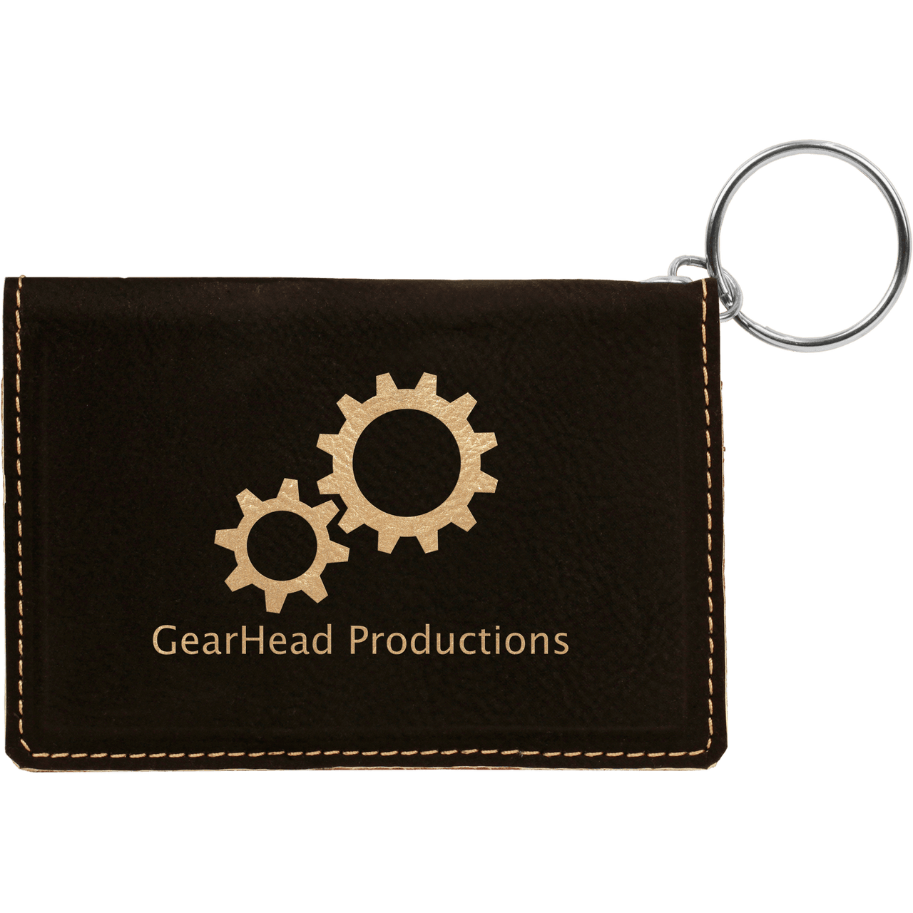 4 1/4" x 3" Black/Gold Laserable Leatherette Keychain ID Holder