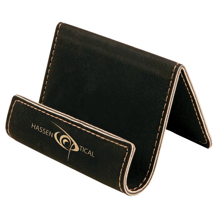3 1/2" x 2 1/2" Black/Gold Laserable Leatherette Holder Easel