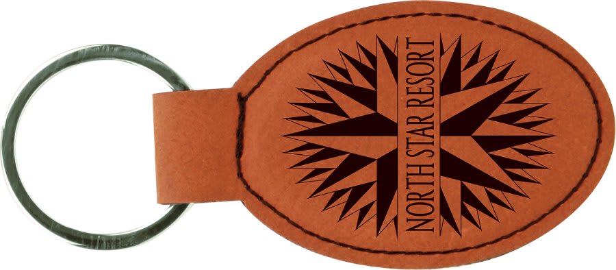 3" x 1 3/4" Dark Brown Laserable Leatherette Oval Keychain
