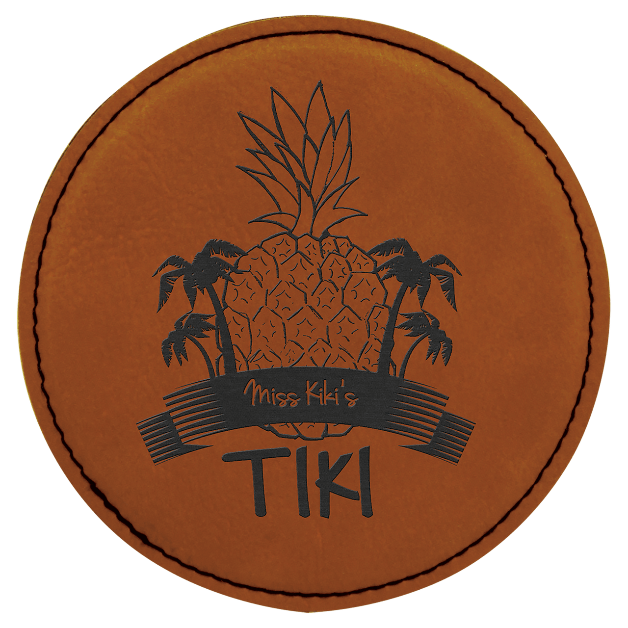 4" Round Teal Laserable Leatherette Coaster