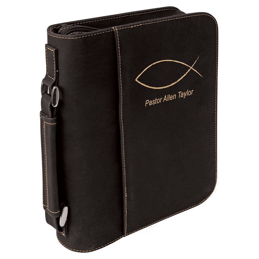 7 1/2" x 10 3/4" Blue/Silver Leatherette Book/Bible Cover with Handle & Zipper