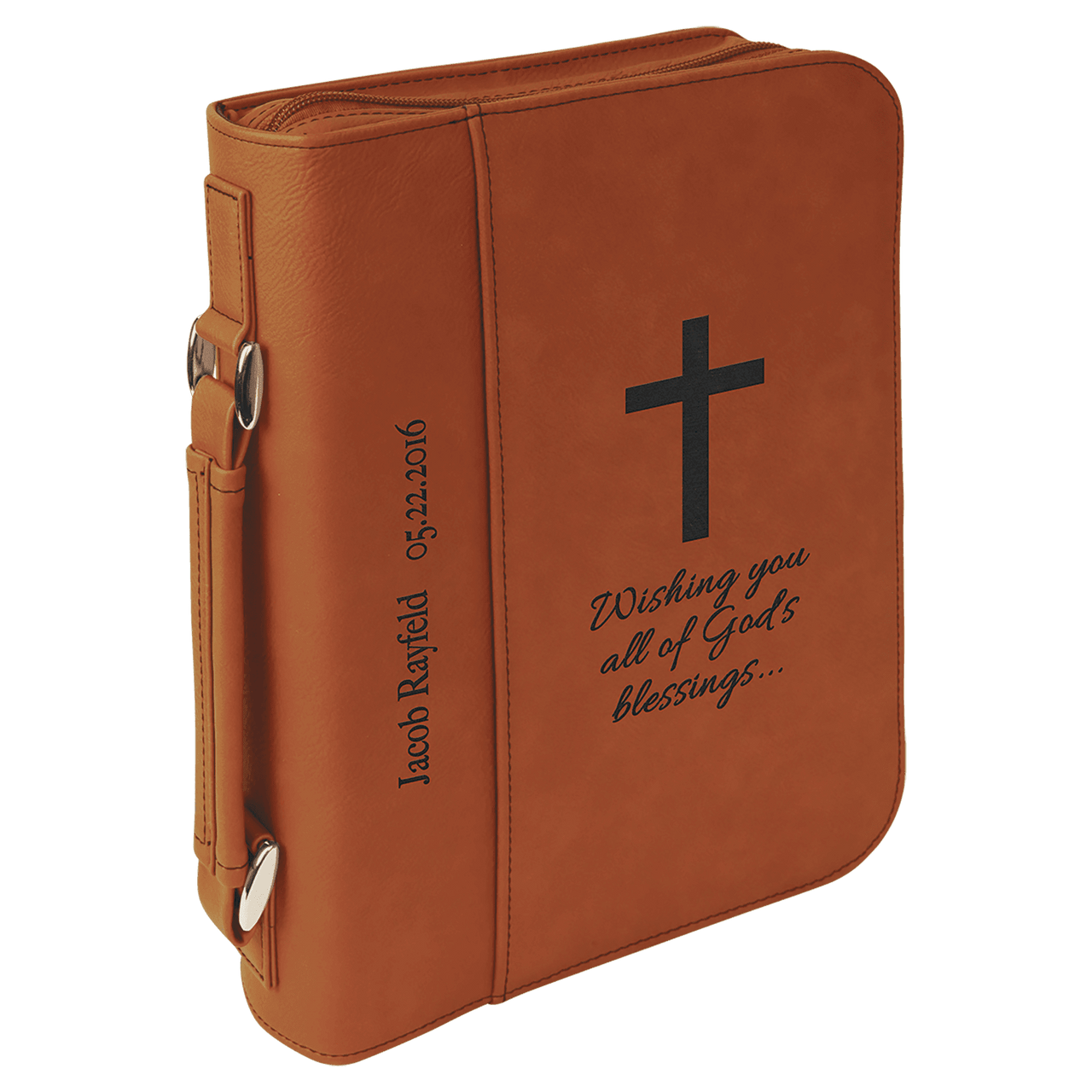 7 1/2" x 10 3/4" Blue/Silver Leatherette Book/Bible Cover with Handle & Zipper