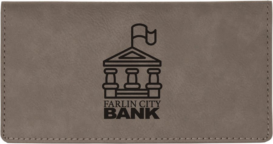 6 3/4" x 3 1/2" Dark Brown Laserable Leatherette Checkbook Cover