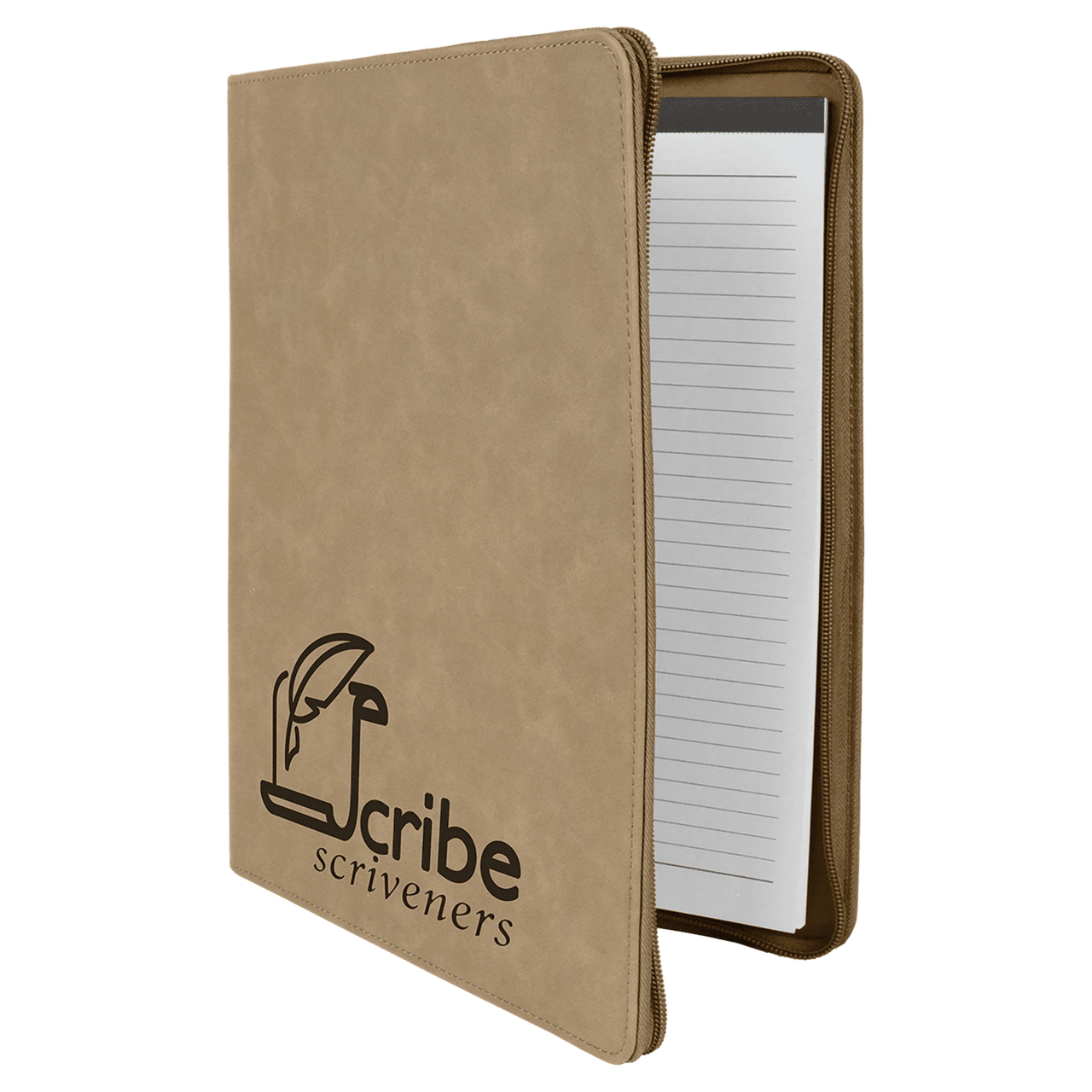 9 1/2" x 12" Dark Brown with Zipper Laserable Leatherette Portfolio with Notepad