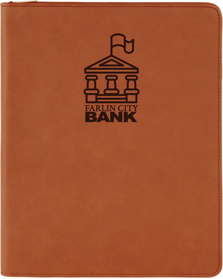 9 1/2" x 12" Dark Brown with Zipper Laserable Leatherette Portfolio with Notepad