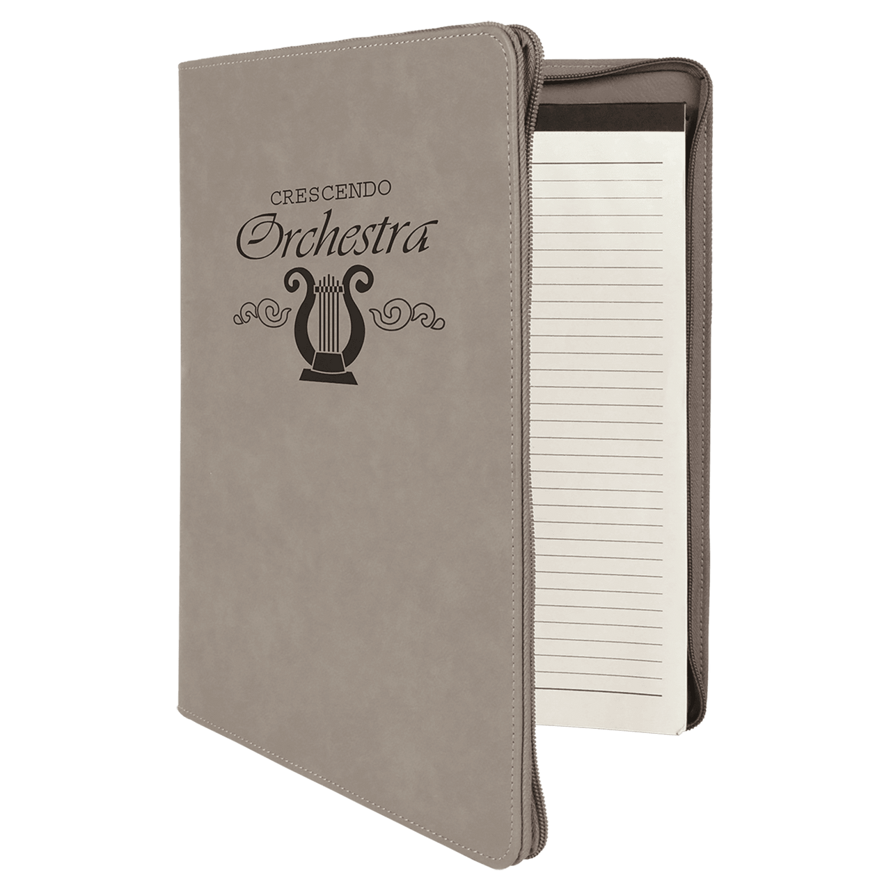 9 1/2" x 12" Dark Brown with Zipper Laserable Leatherette Portfolio with Notepad