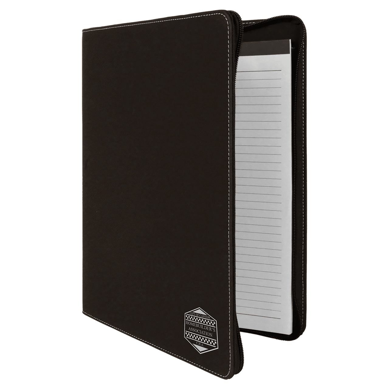 9 1/2" x 12" Dark Brown with Zipper Laserable Leatherette Portfolio with Notepad