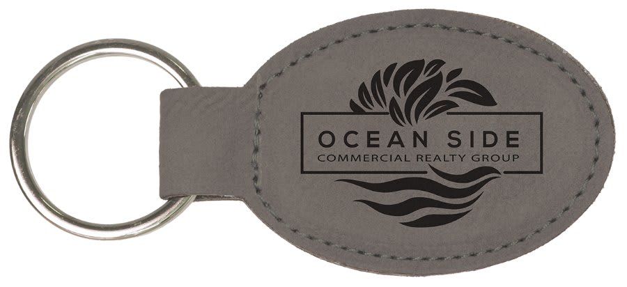 3" x 1 3/4" Dark Brown Laserable Leatherette Oval Keychain