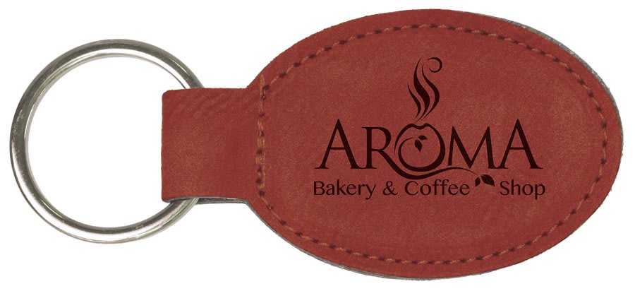 3" x 1 3/4" Dark Brown Laserable Leatherette Oval Keychain