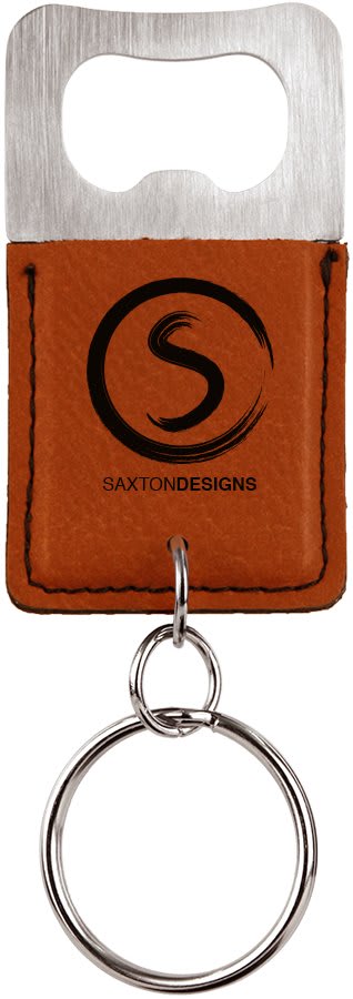 Rectangle Dark Brown Laserable Leatherette Bottle Opener Keychain