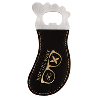 Thumbnail for Black/Gold Laserable Leatherette Foot Shaped Bottle Opener with Magnet