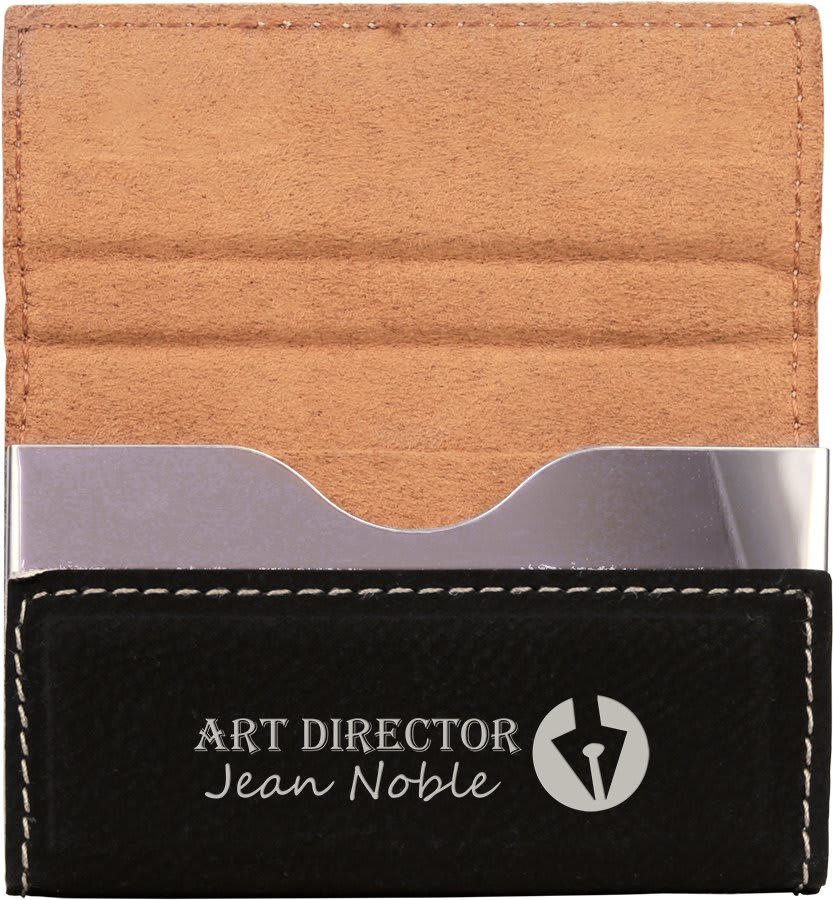 3 3/4" x 2 3/4" Gray Laserable Leatherette Hard Business Card Holder