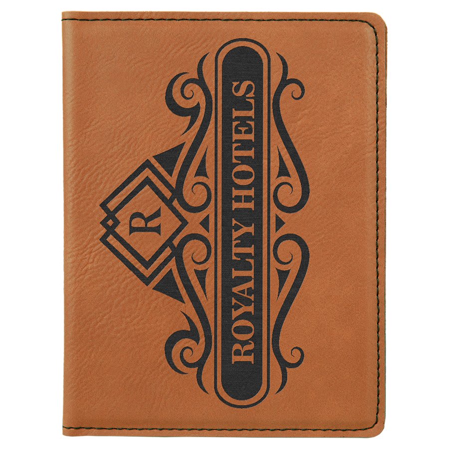 4 1/4" x 5 1/2" Black/Silver Laserable Leatherette Passport Holder