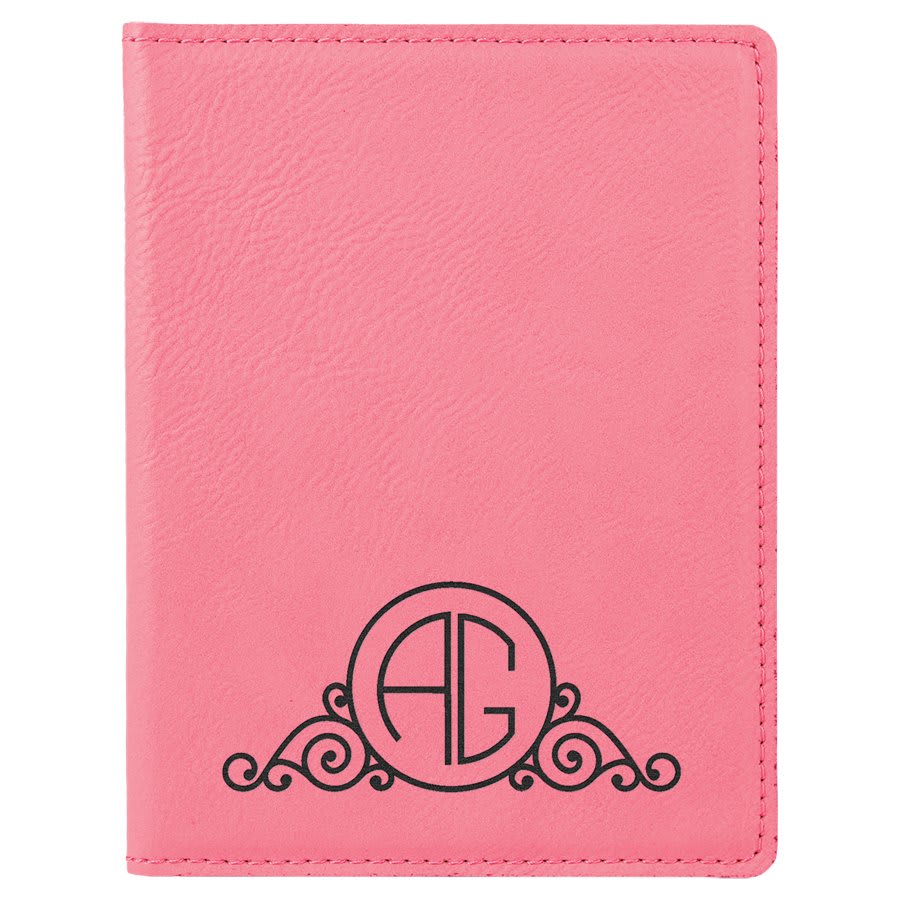4 1/4" x 5 1/2" Black/Silver Laserable Leatherette Passport Holder