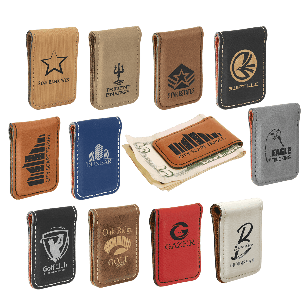 1 3/4" x 2 1/2" Bamboo Laserable Leatherette Money Clip