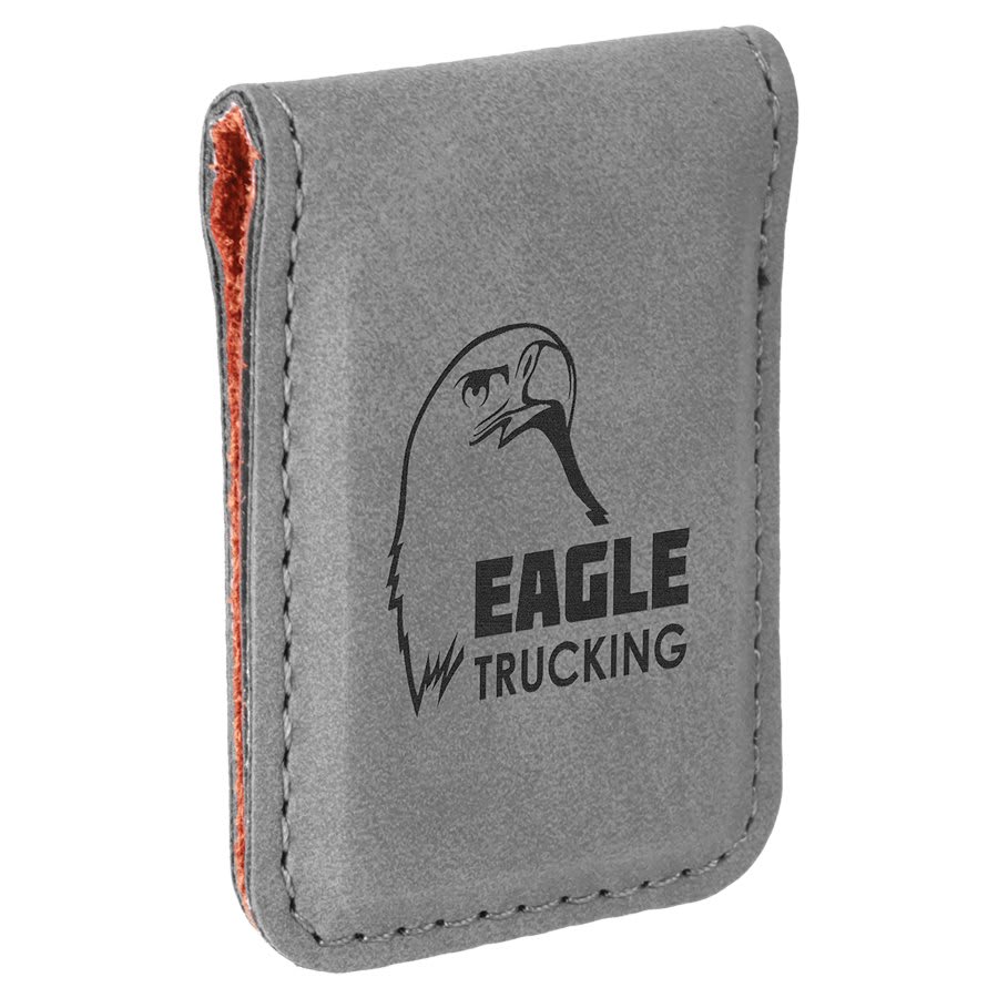 1 3/4" x 2 1/2" Bamboo Laserable Leatherette Money Clip