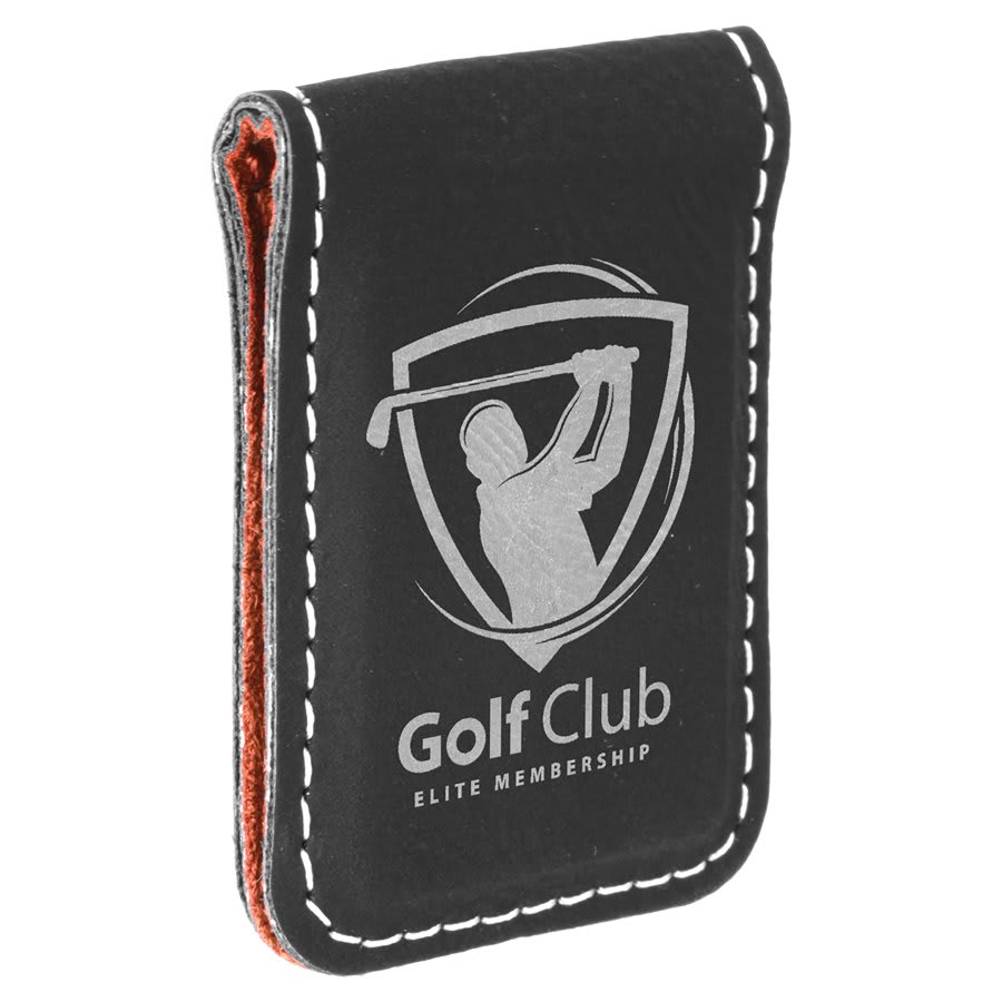 1 3/4" x 2 1/2" Bamboo Laserable Leatherette Money Clip