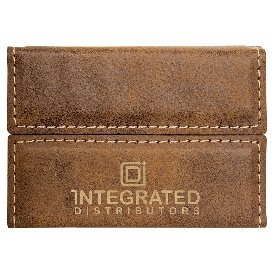 3 3/4" x 2 3/4" Gray Laserable Leatherette Hard Business Card Holder