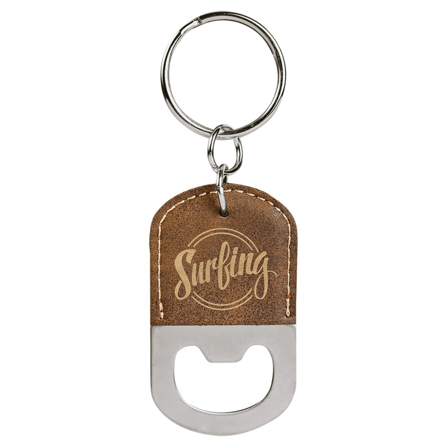 Oval Rustic/Gold Laserable Leatherette Bottle Opener Keychain