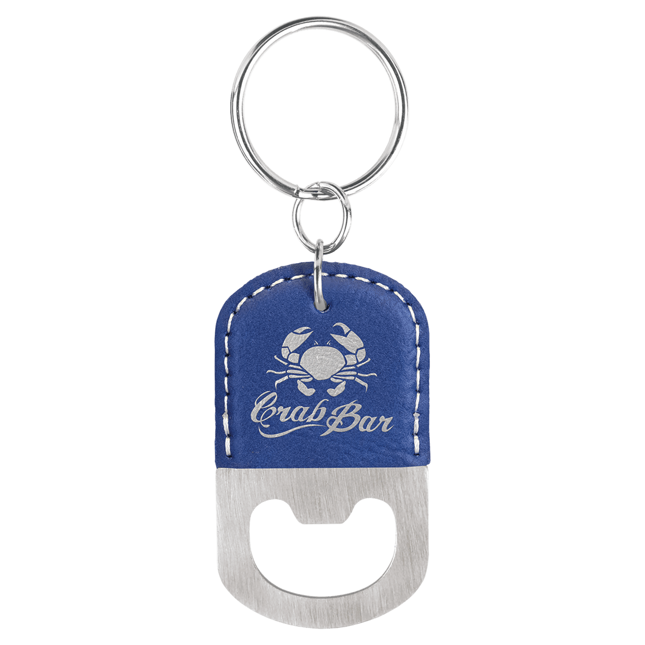 Oval Teal Laserable Leatherette Bottle Opener Keychain