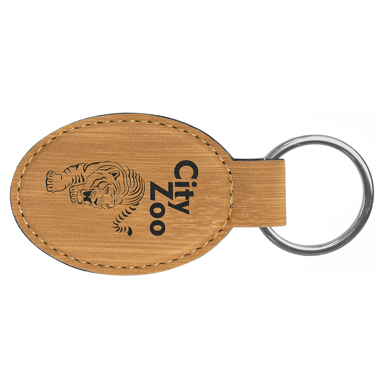 3" x 1 3/4" Dark Brown Laserable Leatherette Oval Keychain
