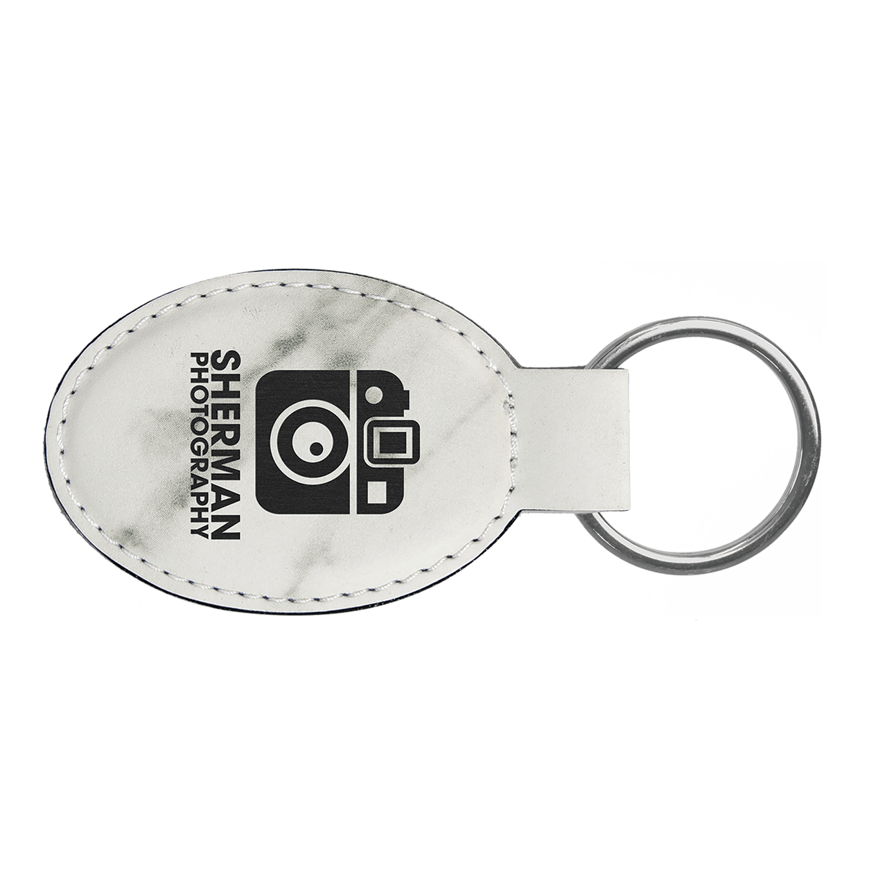 3" x 1 3/4" Dark Brown Laserable Leatherette Oval Keychain