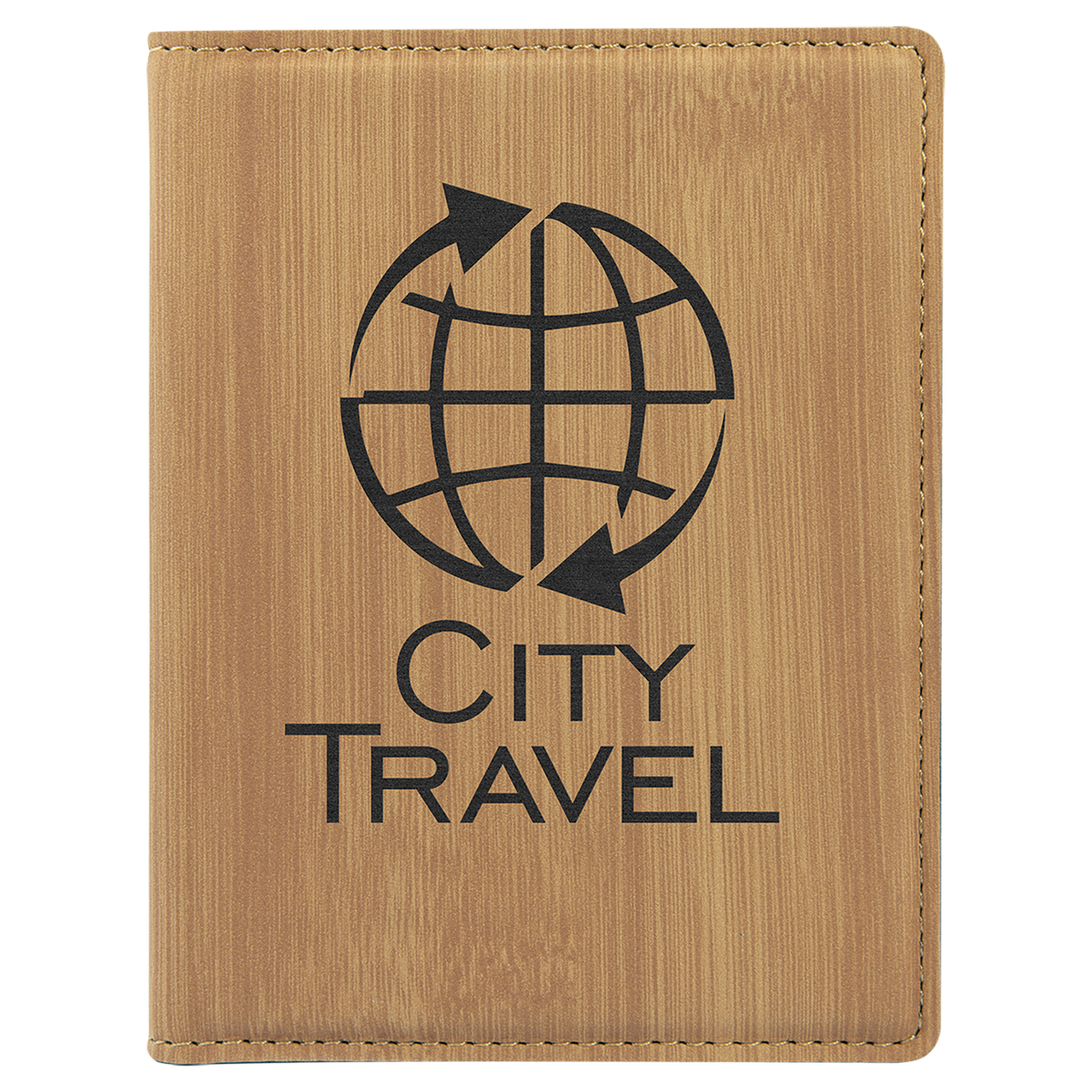 4 1/4" x 5 1/2" Black/Silver Laserable Leatherette Passport Holder