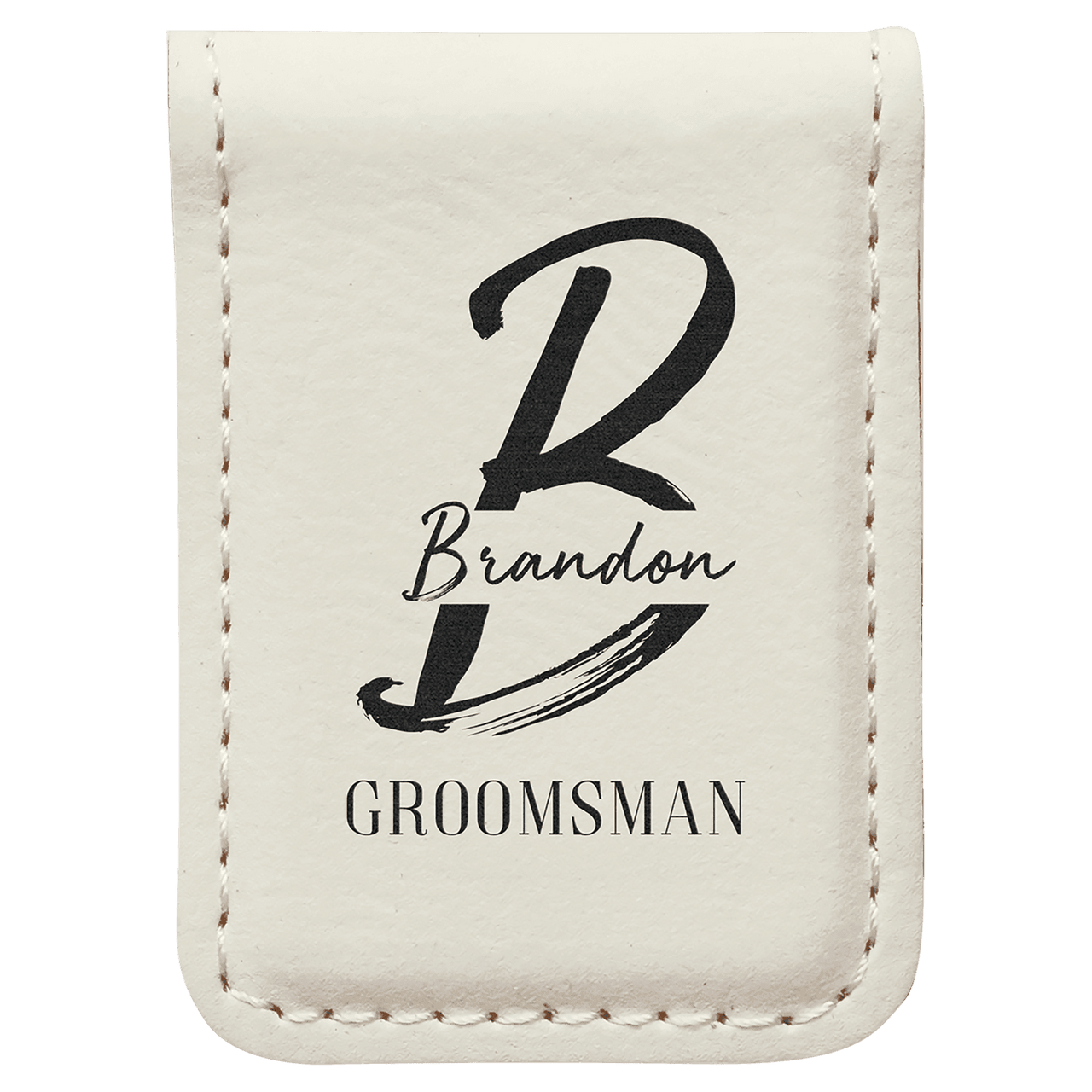 1 3/4" x 2 1/2" Bamboo Laserable Leatherette Money Clip