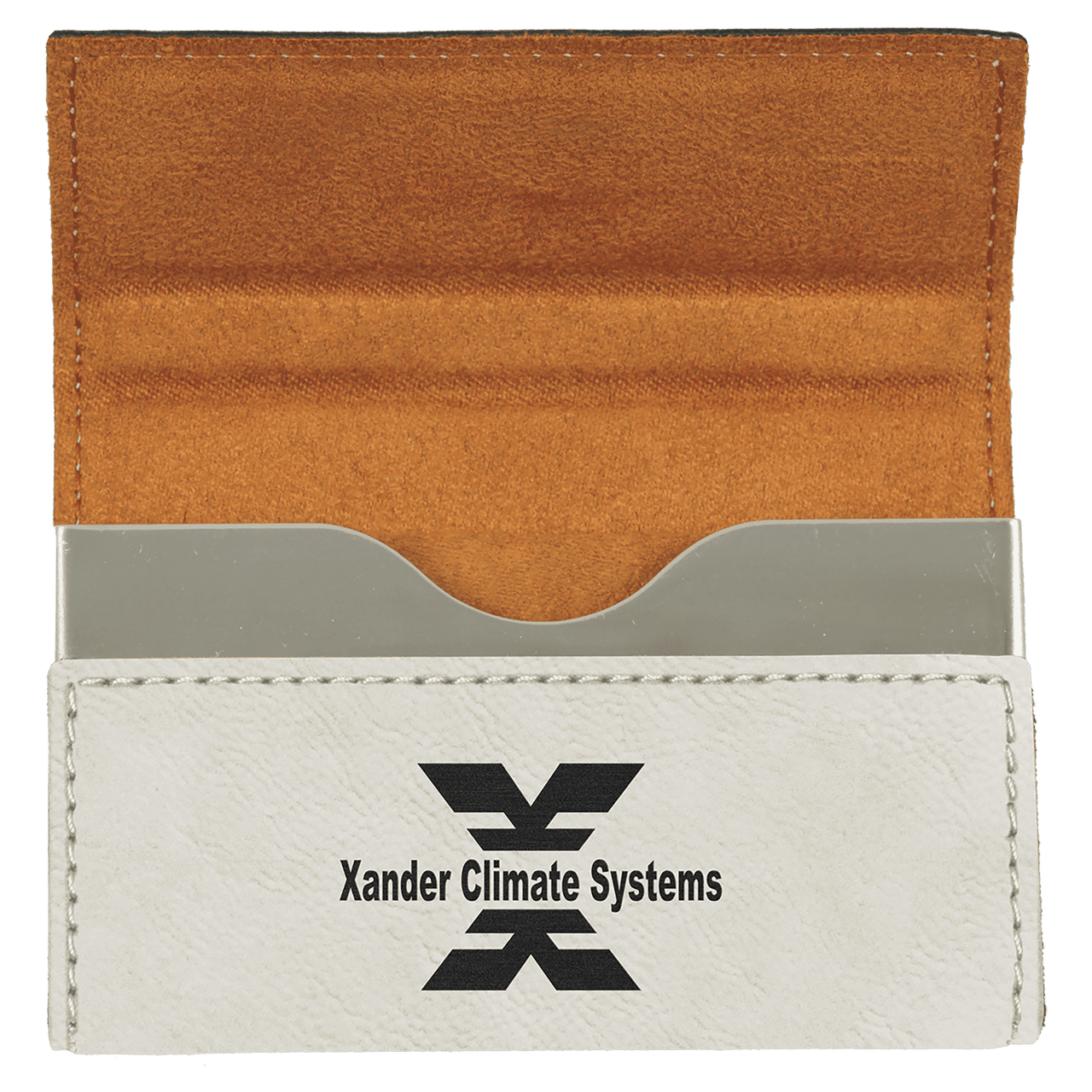 3 3/4" x 2 3/4" Gray Laserable Leatherette Hard Business Card Holder