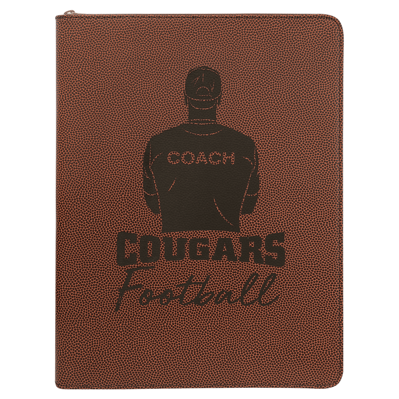 9 1/2" x 12" Football w/ Zipper Laserable Leatherette Portfolio with Notepad