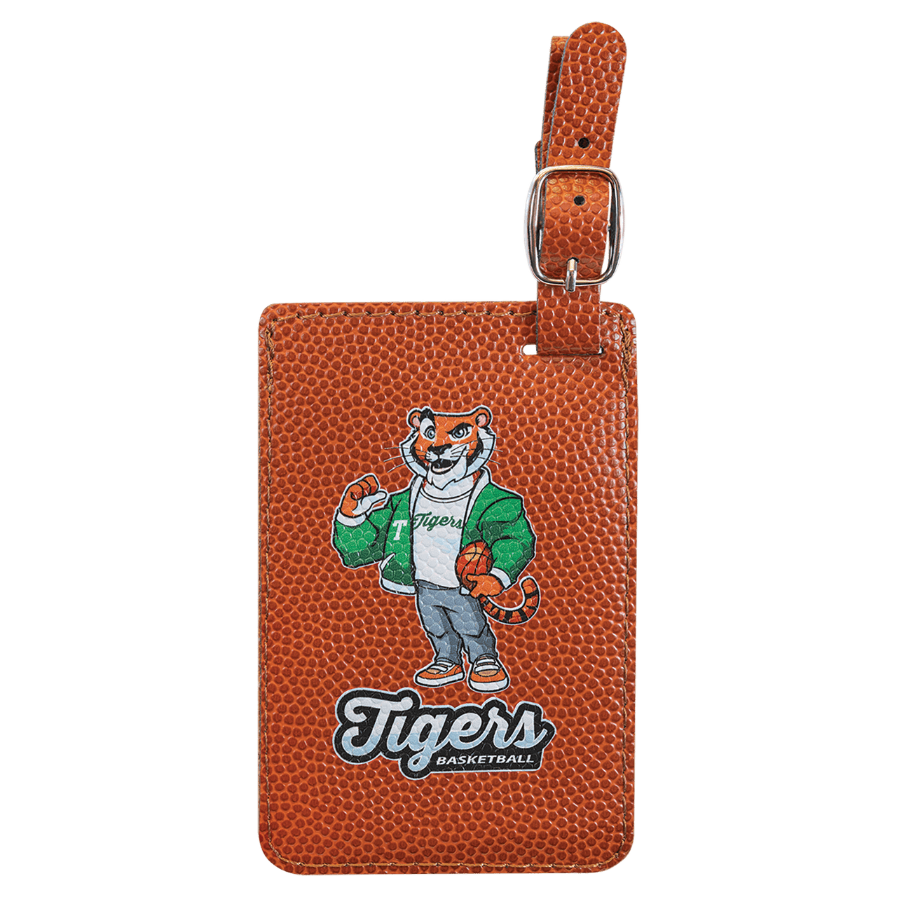 4 1/4" x 2 3/4" Basketball Laserable Leatherette Luggage Tag