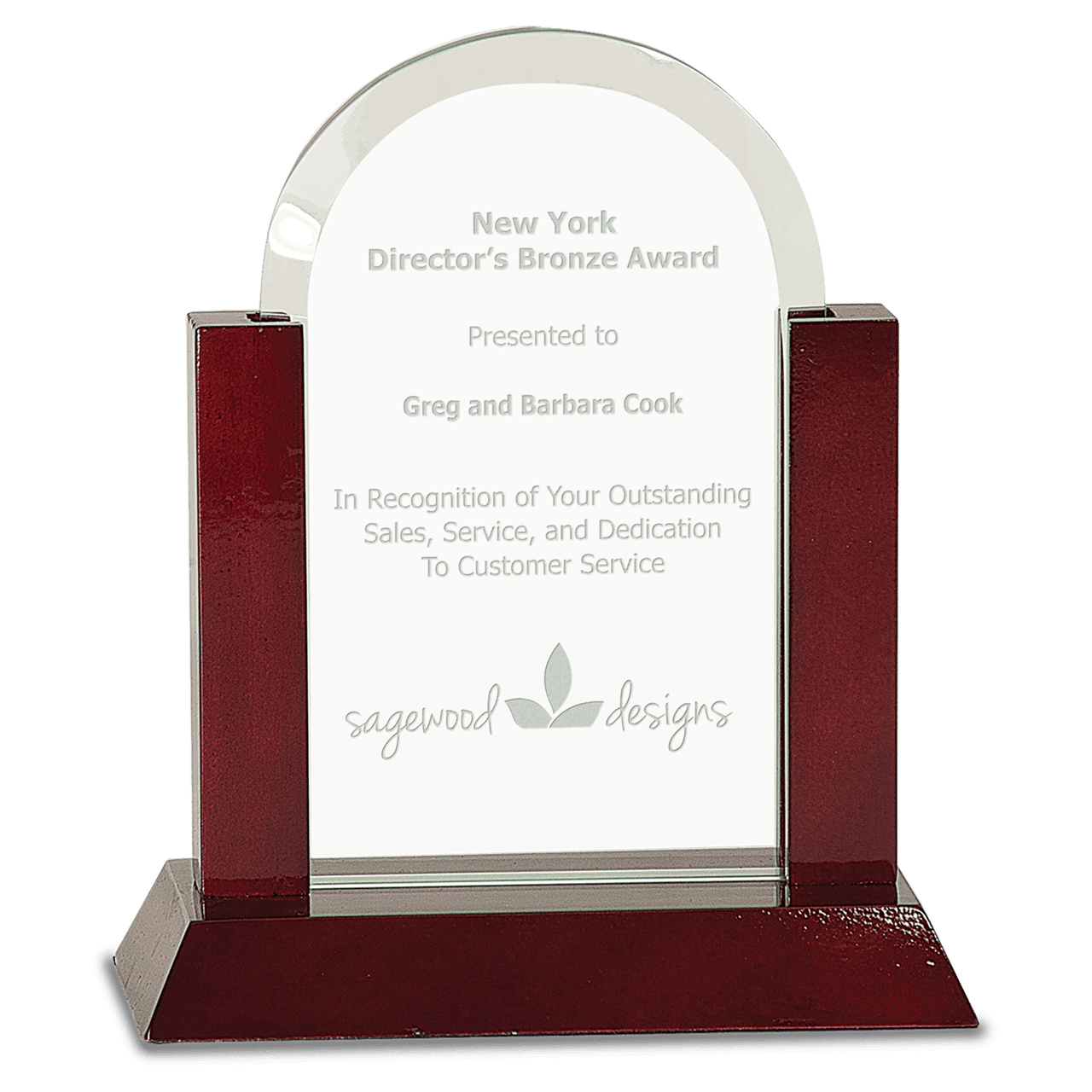 7" Gateway Jade Dome Glass Award with Rosewood Finish Base