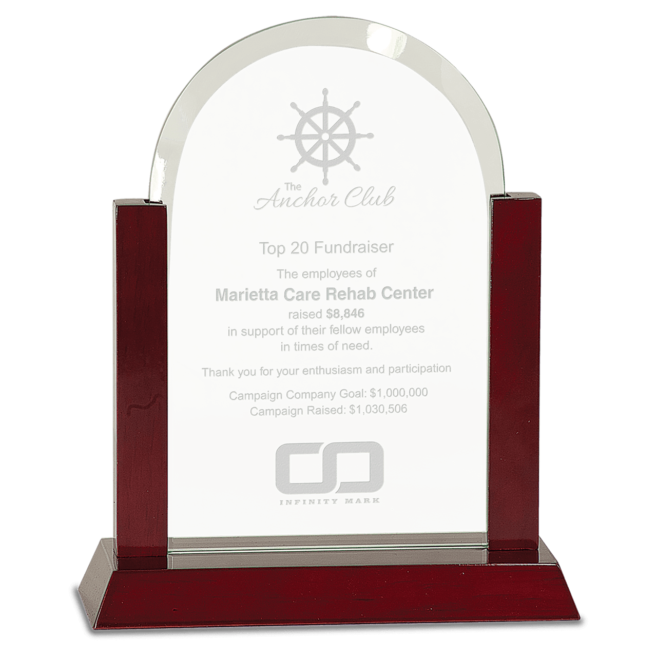 7" Gateway Jade Dome Glass Award with Rosewood Finish Base
