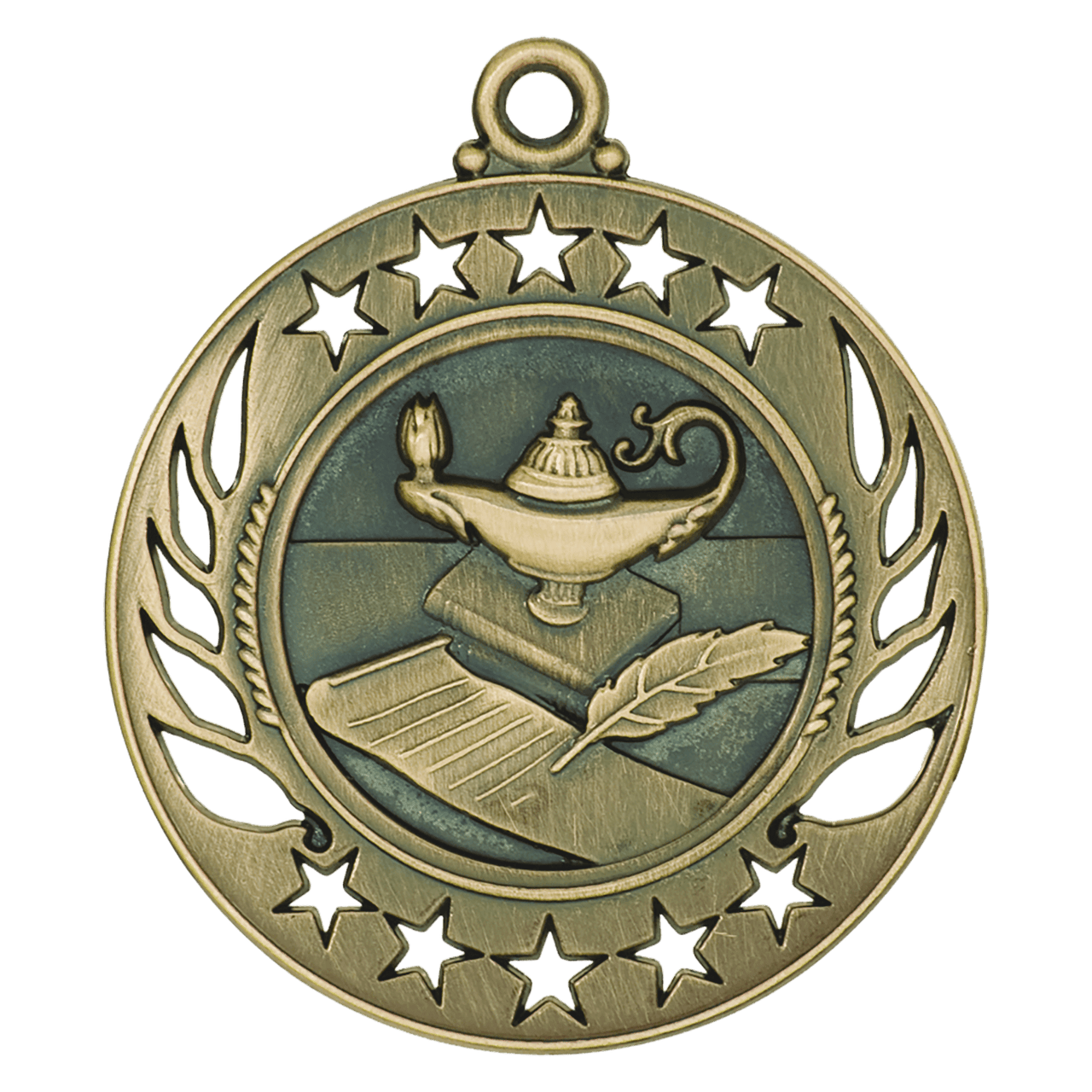 2 1/4" Antique Gold Lamp of Knowledge Galaxy Medal