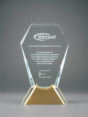 8 1/2" Gemstone Jewel Glass Award with Gold Metal Base