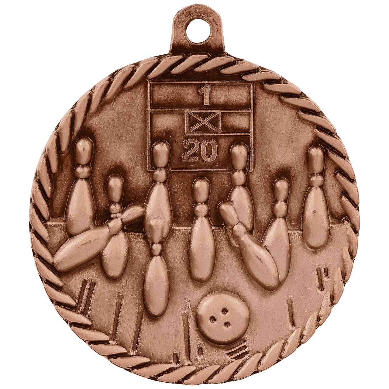 2" Antique Gold Bowling High Relief Medal