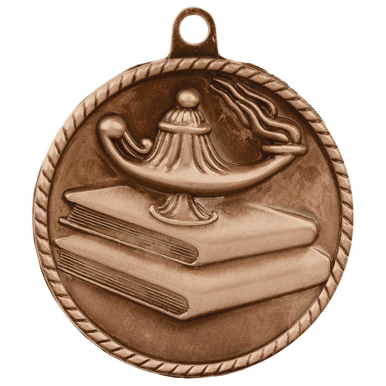 2" Antique Gold Lamp of Knowledge High Relief Medal