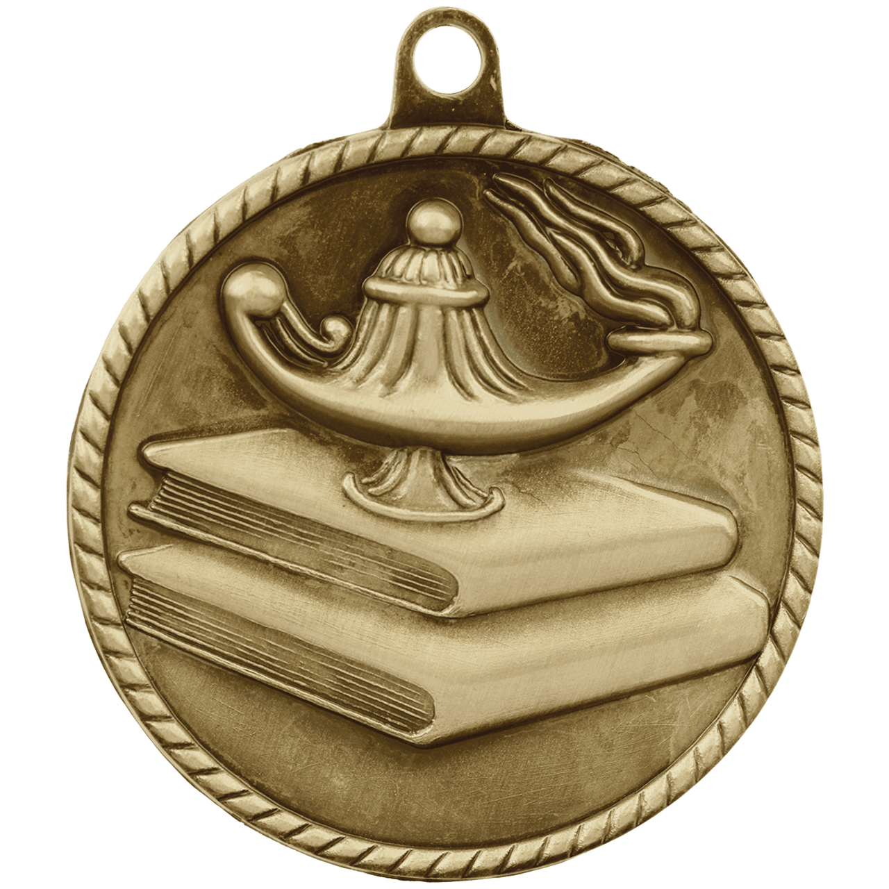 2" Antique Gold Lamp of Knowledge High Relief Medal