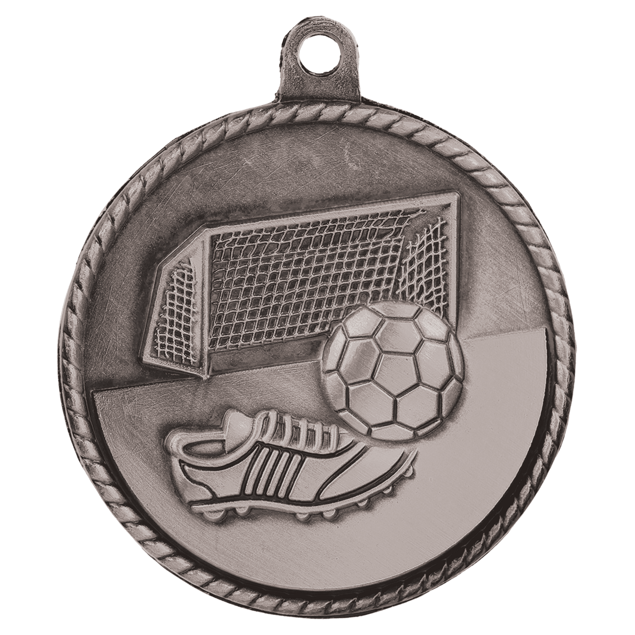 2" Antique Silver Soccer High Relief Medal