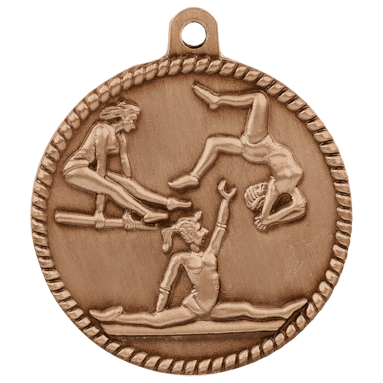 2" Antique Silver Female Gymnastics High Relief Medal