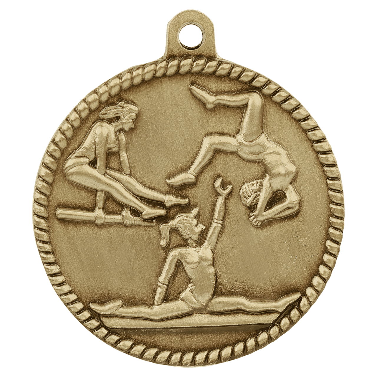 2" Antique Silver Female Gymnastics High Relief Medal