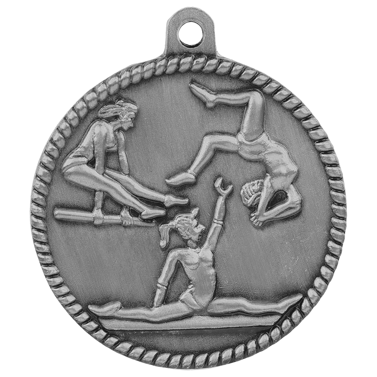 2" Antique Silver Female Gymnastics High Relief Medal