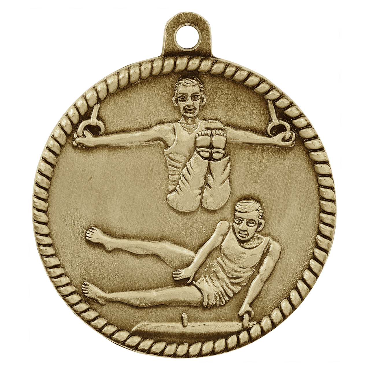 2" Antique Bronze Male Gymnastics High Relief Medal