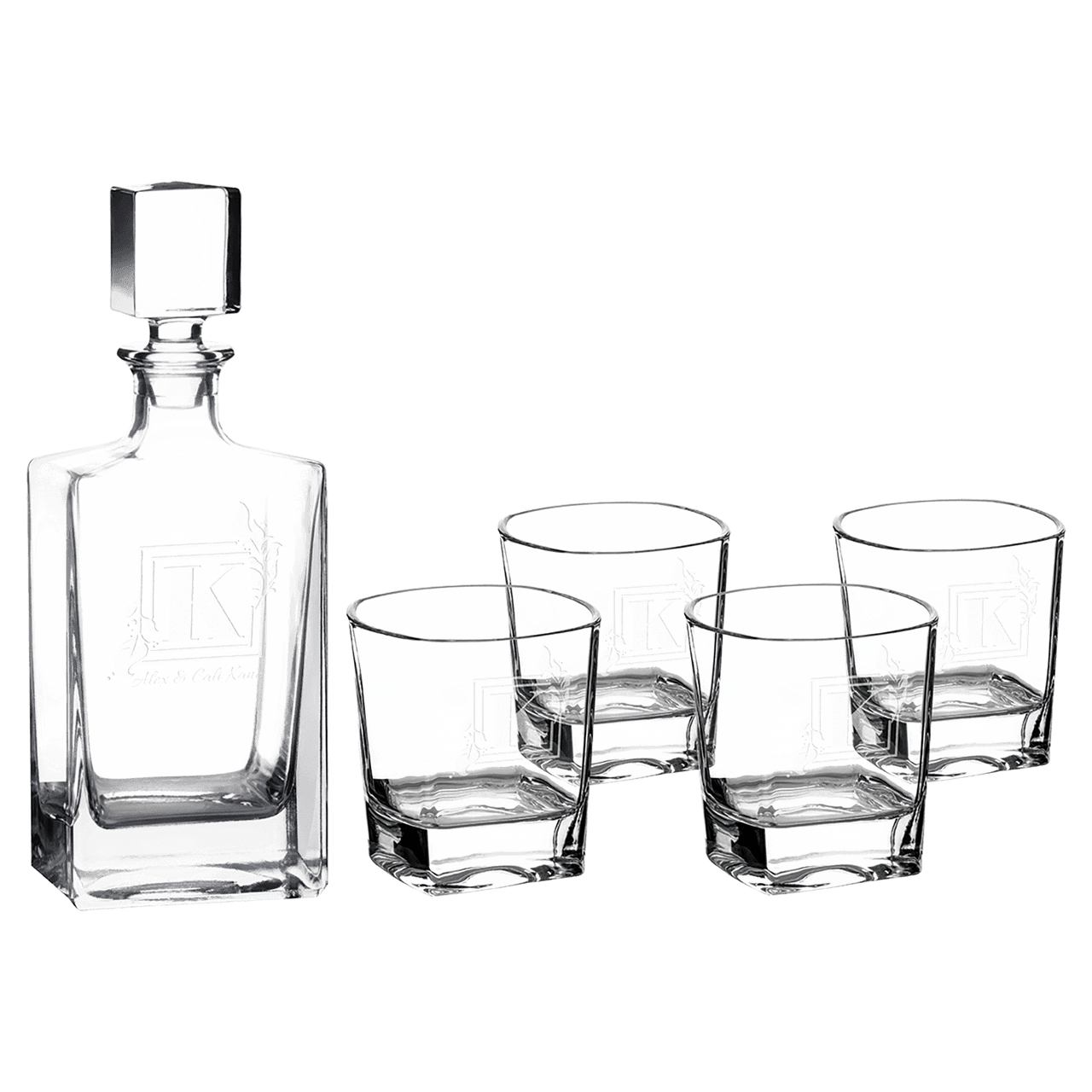 Polar Camel 810mL Rectangle Glass Decanter Set with Four 8 oz. Rocks Glasses in Black Gift Box with Printed Paper Sleeve